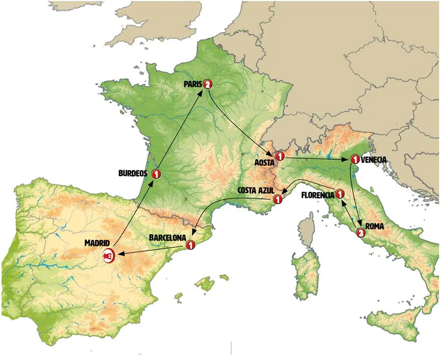 Mapa del recorrido Europa Genuina 15 días