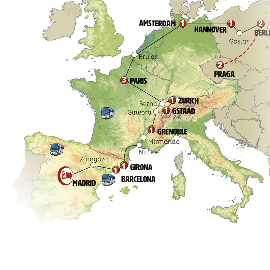 Mapa del recorrido Europa Imprescindible 17 días