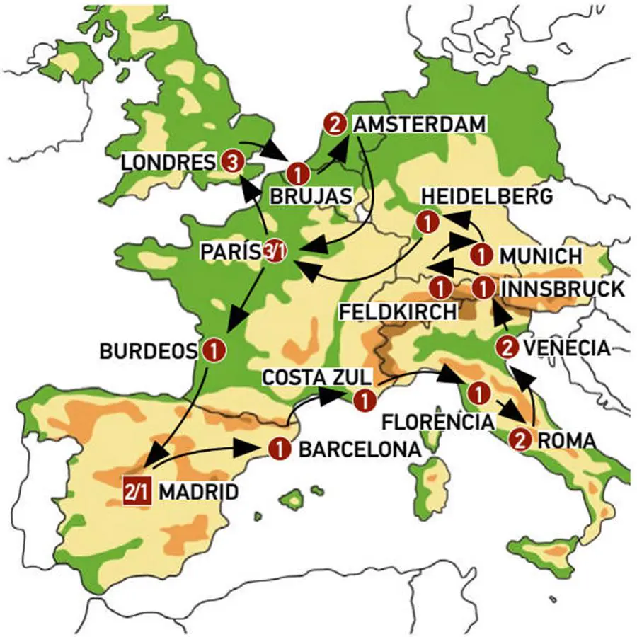 Mapa del recorrido Europa Impresionante 26 días