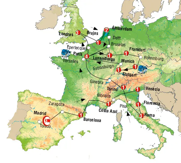 Mapa del recorrido Fuentes de Europa 27 días