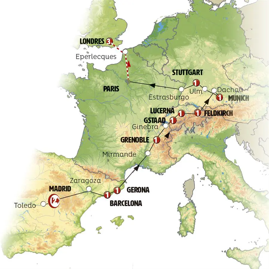 Mapa del recorrido Paseo Europeo con Londres 17 días